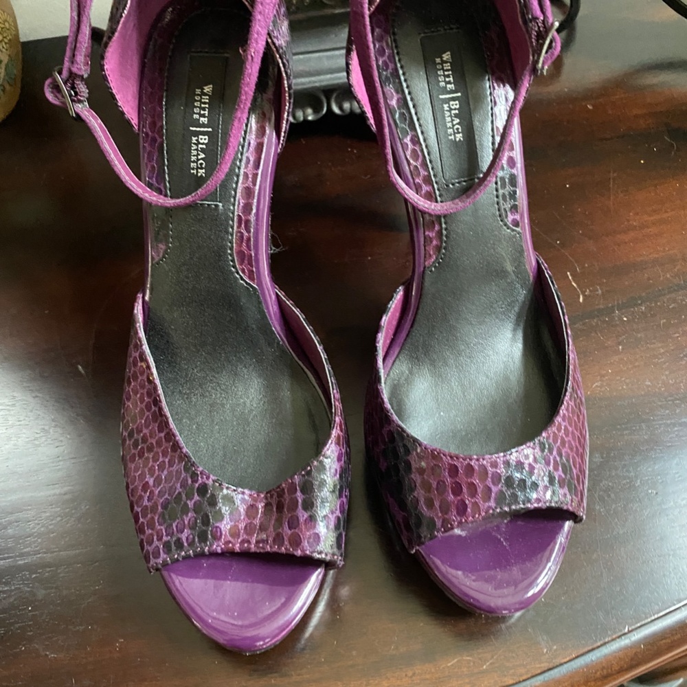 White House Black Market Purple Snake Skin Heels
